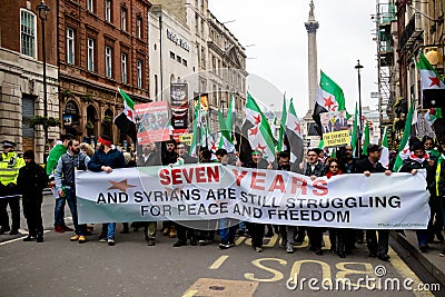 Anti Syrian President Assad protesters march in central London Editorial Stock Photo