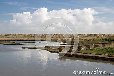 Anti-tank concrete blocks at Walberswick, Suffolk, England, United Kingdom Stock Photo