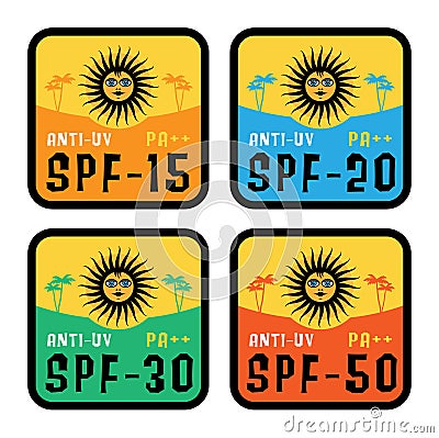 Anti-UV labels set Vector Illustration