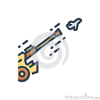 Color illustration icon for Antiaircraft, army and attack Cartoon Illustration