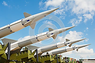 Antiaircraft missles weapon aimed to the sky Stock Photo
