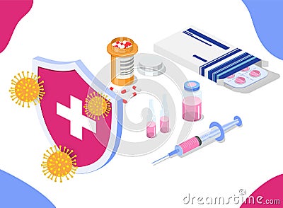 Antibacterial or antivirus shield, h Vector Illustration