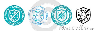 Antibacterial hand gel icon, anti bacterial antiseptic wash, vector logo. Covid coronavirus clean hygiene label, antiviral Vector Illustration