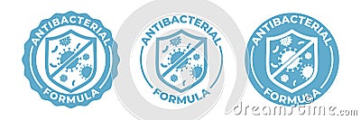 Antibacterial hand gel icon, vector shield logo, anti bacterial antiseptic hand wash. Covid coronavirus clean hygiene label, Vector Illustration