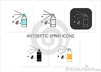 Antibacterial spray icons set Vector Illustration