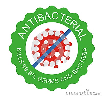 Antibacterial stamp - crossed bacteria inside - isolated sign for antiseptic cosmetics Vector Illustration