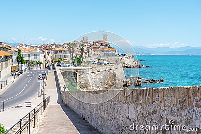 Antibe, FRANCE - 04.06.2021: Antibes French city located on the French Riviera. Landscape view on the old coastal Editorial Stock Photo