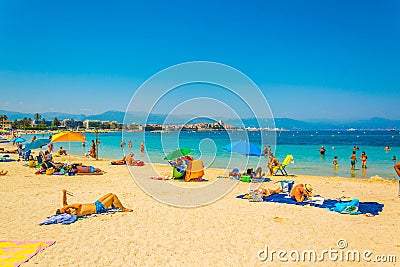 ANTIBES, FRANCE, JUNE 12, 2017: People are enjoying summer on plage de la Salis in Antibes, France Editorial Stock Photo