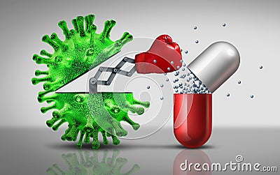 Antibiotic Resistant Virus Cartoon Illustration