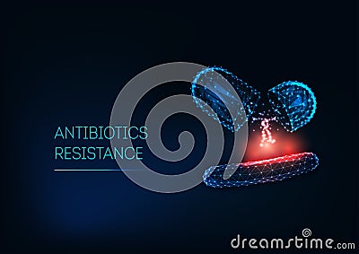 Antibiotics resistance concept. Medical research of super bacteria Vector Illustration