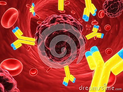 Antibodies attacking a cancer Stock Photo