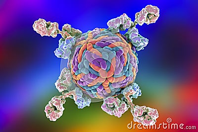 Antibodies attacking Zika virus Cartoon Illustration