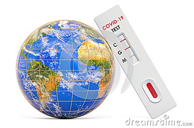 Antibody test COVID-19 with Earth Globe. Global Coronavirus testing concept, 3D rendering Stock Photo