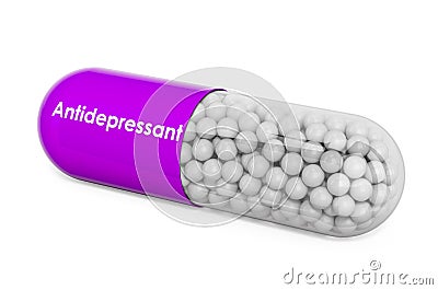 Antidepressant Drug, capsule with antidepressant. 3D rendering Stock Photo