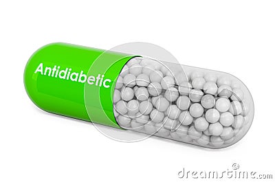 Antidiabetic Drug, capsule with antidiabetic. 3D rendering Stock Photo