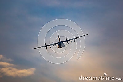 Antidotum Airshow Leszno 2023 and acrobatic shows full of smoke of C-130 Hercules plane on a cloudy Editorial Stock Photo