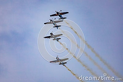 Antidotum Airshow Leszno 2023 and acrobatic shows full of smoke of The Fyling Bulls Acrobatic Team Editorial Stock Photo