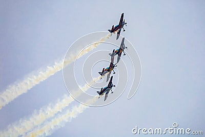 Antidotum Airshow Leszno 2023 and acrobatic shows full of smoke of The Fyling Bulls Acrobatic Team Editorial Stock Photo