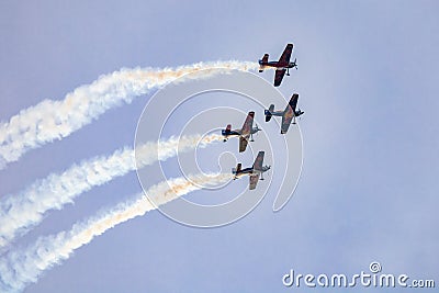 Antidotum Airshow Leszno 2023 and acrobatic shows full of smoke of The Fyling Bulls Acrobatic Team Editorial Stock Photo