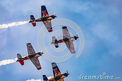 Antidotum Airshow Leszno 2023 and acrobatic shows full of smoke of The Fyling Bulls Acrobatic Team Editorial Stock Photo