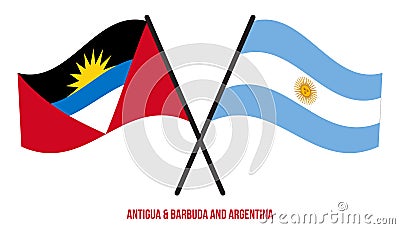 Antigua & Barbuda and Argentina Flags Crossed & Waving Flat Style. Official Proportion Vector Illustration
