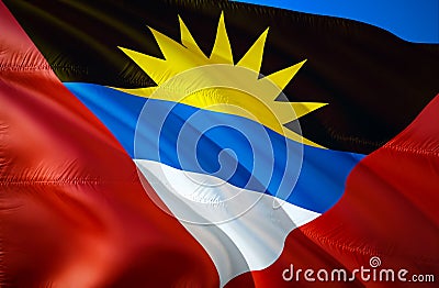 Antigua and Barbuda flag. 3D Waving Caribbean flag design. The national symbol of Antigua and Barbuda, 3D rendering. Antigua and Stock Photo