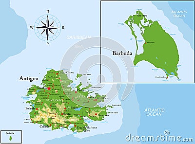 Antigua and Barbuda highly detailed physical map Vector Illustration