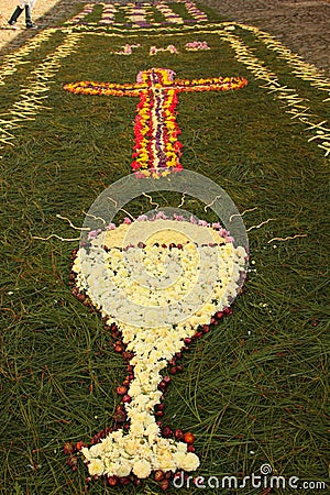 Colorful carpets made out of Sawdust known as Alfrombras Stock Photo