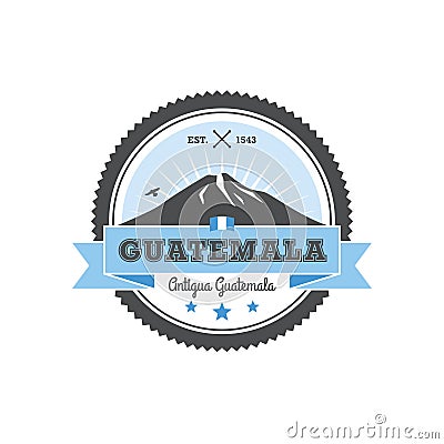 Antigua Guatemala badge with volcano Agua. Patch Vector Illustration