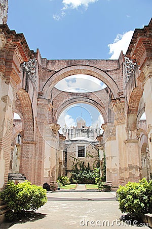 Antigua, Guatemala: Ruins of Cathedral of Santiago, built in 1545, and damaged by the big earthquake of 1773. UNESO World Stock Photo
