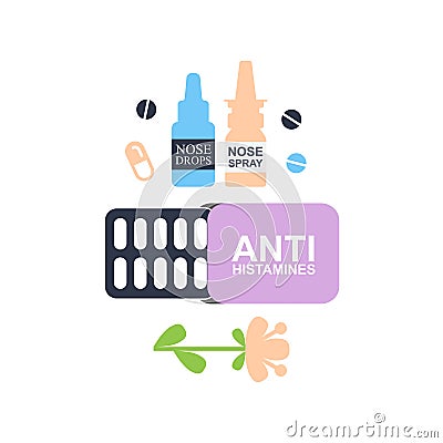 Antihistamine Pills Icon, Anti Histamine Tablets, Anti Allergy Medicine Vector Illustration