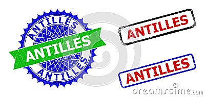 ANTILLES Rosette and Rectangle Bicolor Watermarks with Rubber Textures Stock Photo