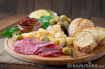 Antipasto catering platter with salami and cheese Stock Photo