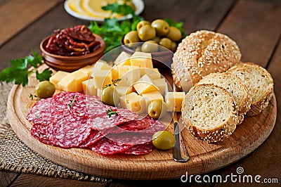 Antipasto catering platter with salami and cheese Stock Photo