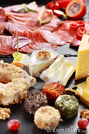 Antipasto salami and cheese catering platter Stock Photo