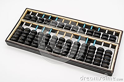 Antique abacus on white Stock Photo