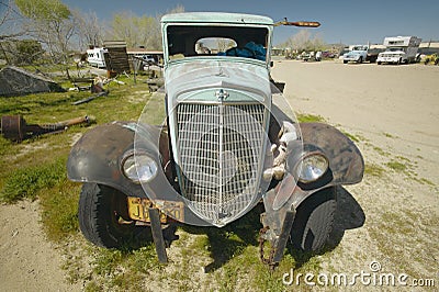 An antique abandoned truck on the roadside near Barstow, CA off of Route 59 Editorial Stock Photo