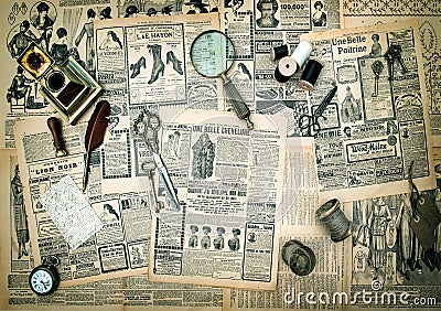 Antique accessories, vintage fashion newspaper advertising Stock Photo