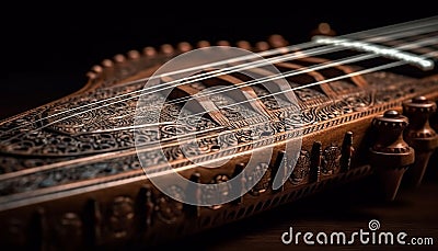 Antique acoustic guitar, fretboard pattern, retro style generated by AI Stock Photo