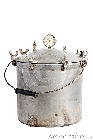 Antique Aluminum Pressure Cooker / Pressure Canner Stock Photo