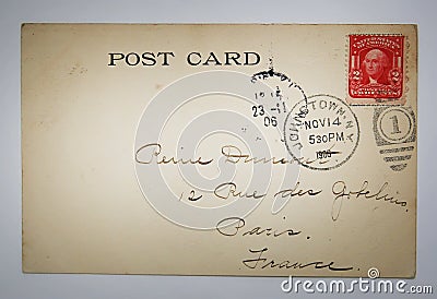 Antique american postcard with stamp from NY Editorial Stock Photo