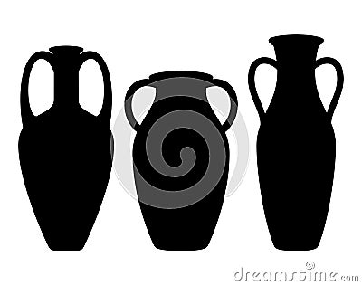 Antique amphora icons with two handles. Ancient clay vases jars, Old traditional vintage pot. Ceramic jug archaeological Vector Illustration