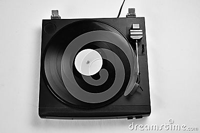 antique analog vinyl record player vintage electrical equipment for long play music Stock Photo