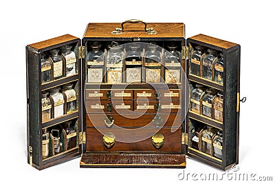 Antique apothecary box set Stock Photo