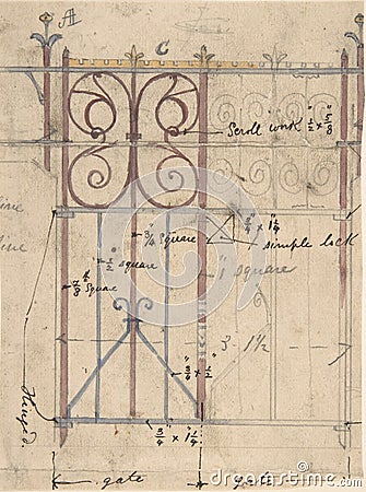 Antique Architectural sketch plan draft drawing Stock Photo