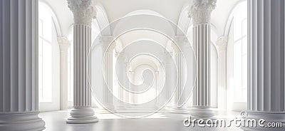 Antique architectural white panorama banner with shadow from columns. Stock Photo