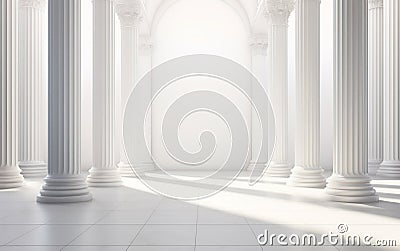 Antique architectural white panorama with shadow from columns. Abstract light background Stock Photo