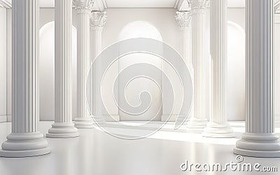 Antique architectural white panorama with shadow from columns. Stock Photo