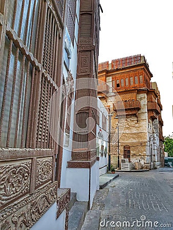 Antique Architecture Buildings, Historical District, Jeddah, Saudi Arabia Stock Photo