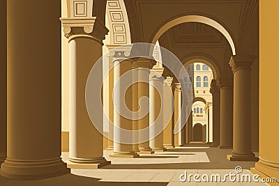 Antique architecture with concrete columns. Generative ai painting Stock Photo